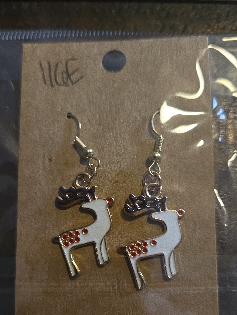 White Reindeer Drop Earrings